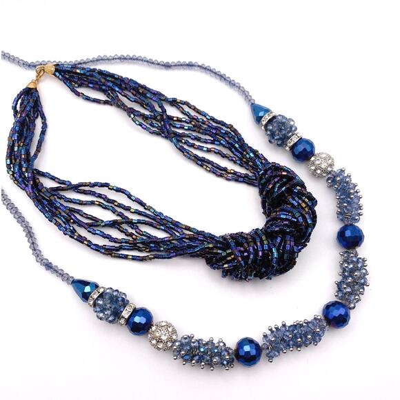 Bundle of Two Vintage Blue Beads Necklaces - Picture 2 of 7